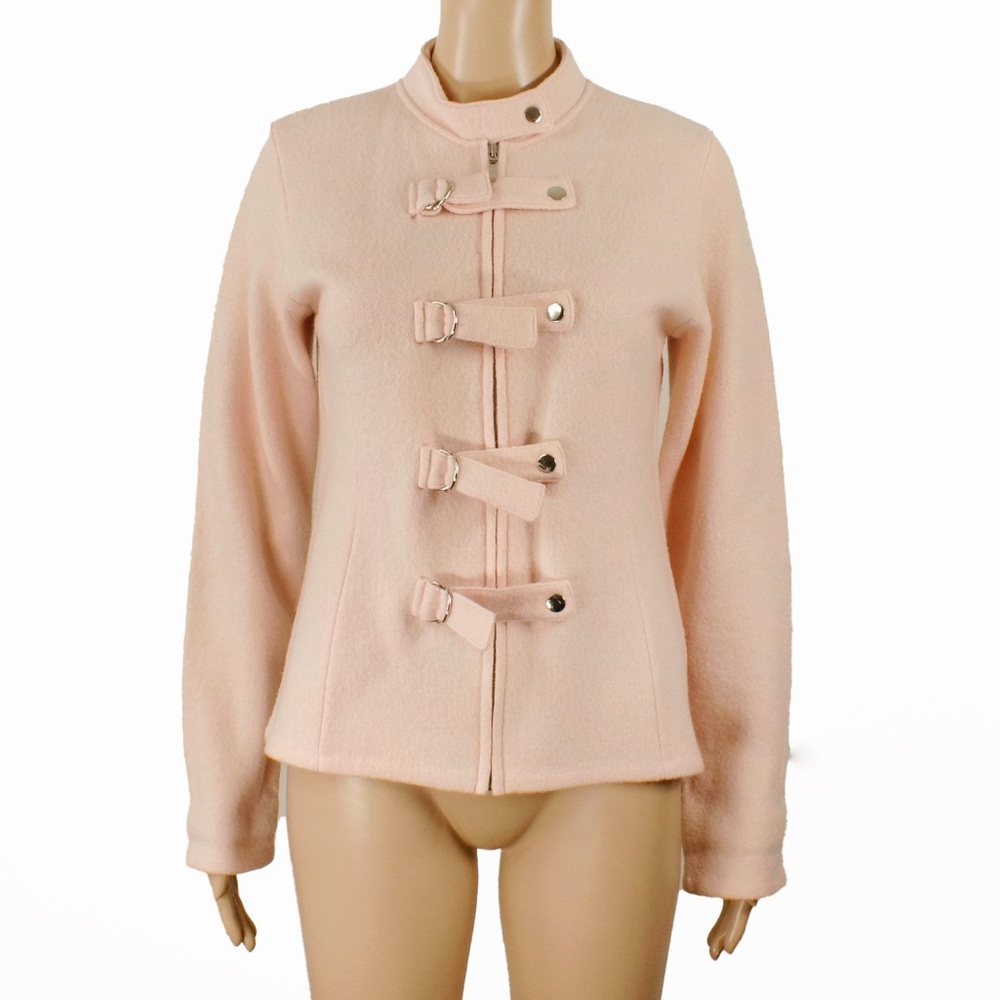 Vintage 90s Blush Pink Wool Military Style Zipup Lightweight Jacket